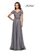 La Femme 27098 Lace Bodice V-Neck Dress