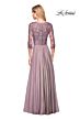 La Femme 27153 Lace Sleeves Ruched Top Dress
