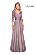La Femme 27153 Lace Sleeves Ruched Top Dress