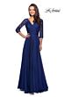 La Femme 27153 Lace Sleeves Ruched Top Dress