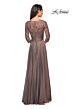 La Femme 27153 Lace Sleeves Ruched Top Dress