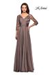 La Femme 27153 Lace Sleeves Ruched Top Dress