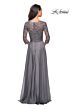 La Femme 27153 Lace Sleeves Ruched Top Dress