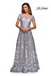La Femme 27870 Sheer Sleeves Embroidered Dress