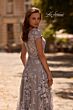 La Femme 27870 Sheer Sleeves Embroidered Dress