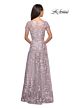 La Femme 27870 Sheer Sleeves Embroidered Dress