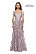 La Femme 27870 Sheer Sleeves Embroidered Dress