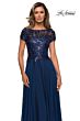 La Femme 27924 Lace Bodice Short Sleeve Dress