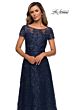 La Femme 27935 Short Sleeve Beaded Lace Dress