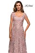 La Femme 27951 Queen Anne Neckline Embroidered Dress