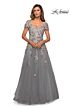 La Femme 27968 Floral Appliques V-Neck Dress