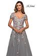 La Femme 27968 Floral Appliques V-Neck Dress