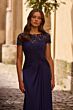 La Femme 28029 Lace Yoke Ruched Bodice Dress