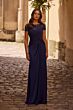 La Femme 28029 Lace Yoke Ruched Bodice Dress