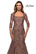 La Femme 28033 Queen Anne Neckline Lace Dress