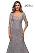La Femme 28033 Queen Anne Neckline Lace Dress