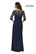 La Femme 28056 Lace Sleeves Ruched Dress