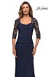 La Femme 28056 Lace Sleeves Ruched Dress