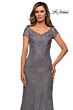 La Femme 28099 Cap Sleeve V-Neck Dress