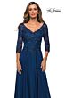 La Femme 28106 Lace Bodice Three Quarter Sleeve Dress