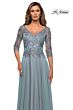 La Femme 28106 Lace Bodice Three Quarter Sleeve Dress