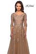 La Femme 27977 Illusion Sleeves Floral Appliques Dress