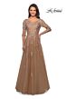 La Femme 27977 Illusion Sleeves Floral Appliques Dress