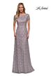 La Femme 29198 Short Sleeve Beaded Lace Dress