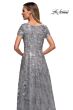 La Femme 29291 V-Neck Metallic Lace Dress
