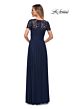 La Femme 29772 Ruched Bodice Lace Sleeves Dress