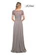 La Femme 29772 Ruched Bodice Lace Sleeves Dress
