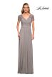 La Femme 29772 Ruched Bodice Lace Sleeves Dress
