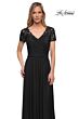 La Femme 29772 Ruched Bodice Lace Sleeves Dress