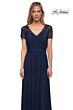 La Femme 29772 Ruched Bodice Lace Sleeves Dress