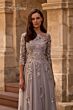 La Femme 29825 Floral Appliques Sheer Neckline Dress