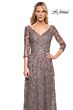 La Femme 29994 Floral Embroidery V-Neck Dress