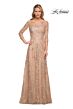 La Femme 30021 Floral Embroidery Boat Neck Dress