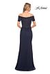 La Femme 30057 Beaded Sleeves Ruched Dress