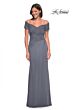 La Femme 30057 Beaded Sleeves Ruched Dress