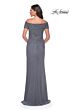 La Femme 30057 Beaded Sleeves Ruched Dress
