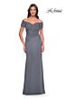 La Femme 30057 Beaded Sleeves Ruched Dress