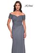 La Femme 30057 Beaded Sleeves Ruched Dress