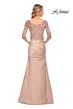 La Femme 30162 Lace Bodice Draped Skirt Dress