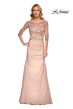 La Femme 30162 Lace Bodice Draped Skirt Dress