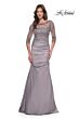 La Femme 30162 Lace Bodice Draped Skirt Dress
