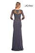 La Femme 30384 Lace Back Sheer Sleeves Dress