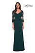 La Femme 30384 Lace Back Sheer Sleeves Dress