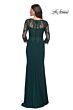 La Femme 30384 Lace Back Sheer Sleeves Dress