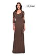 La Femme 30384 Lace Back Sheer Sleeves Dress