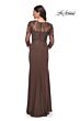La Femme 30384 Lace Back Sheer Sleeves Dress